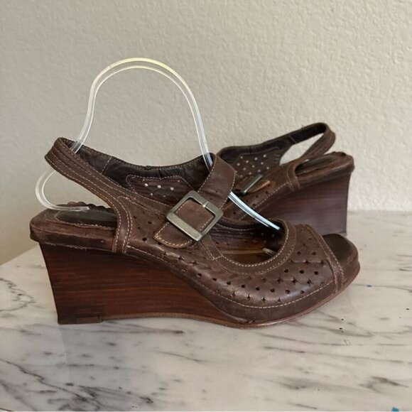 Neosens Brown Leather wedge Size 10 - Picture 2 of 11